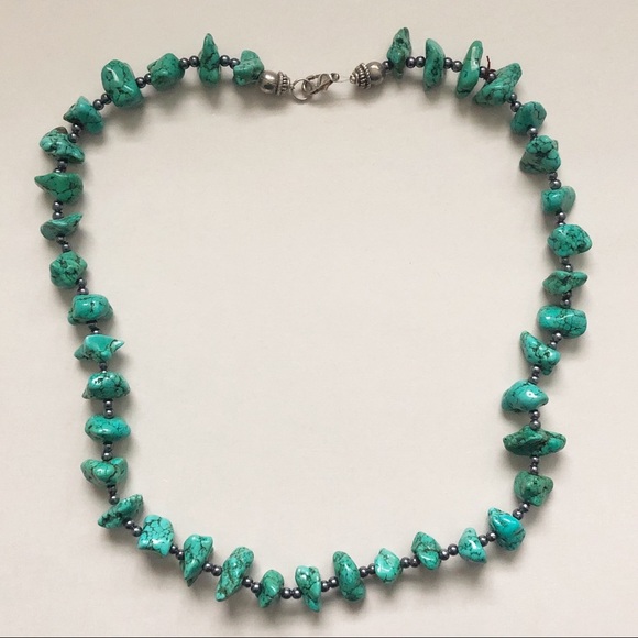 Turquoise Nugget Hematite Bead Necklace - Picture 8 of 13